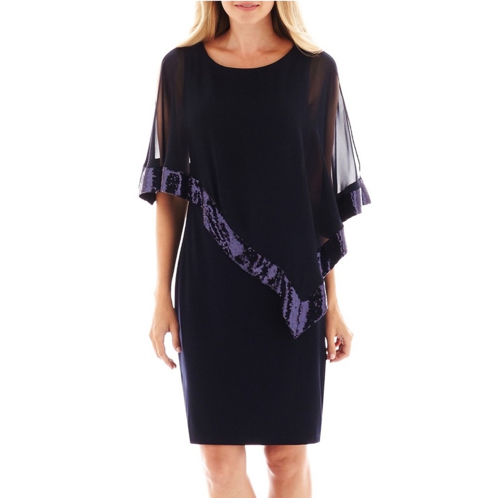 Scarlett navy cape style dress with sequins Plus Size 20W New Formal Cocktail
